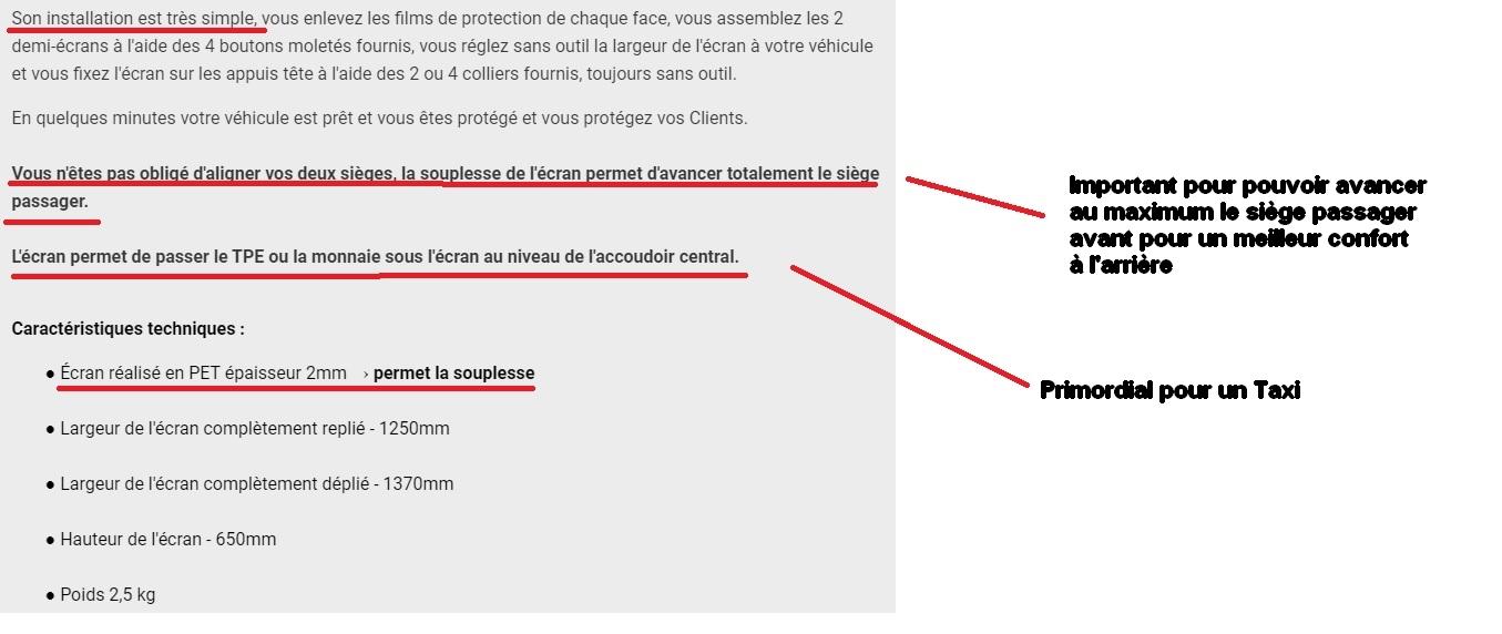 ÉCRAN DE PROTECTION en polycarbonate pour les taxis, VTC, auto